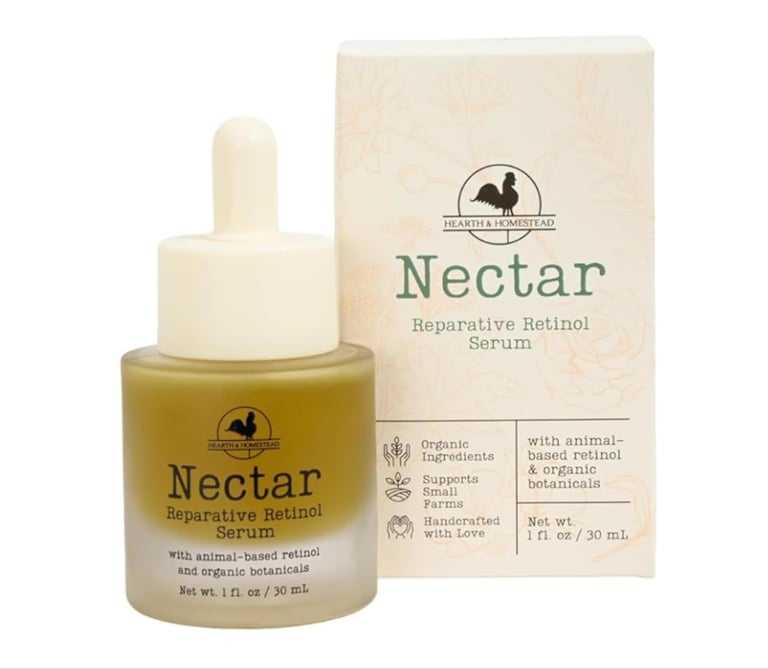 Nectar Natural Retinol Serum by Hearth and Homestead with tallow and fermented cod liver oil.