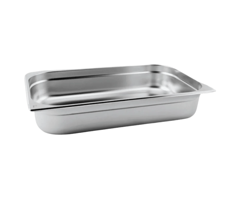 Durable heavy duty stainless steel food pan for commercial kitchen prep and storage.