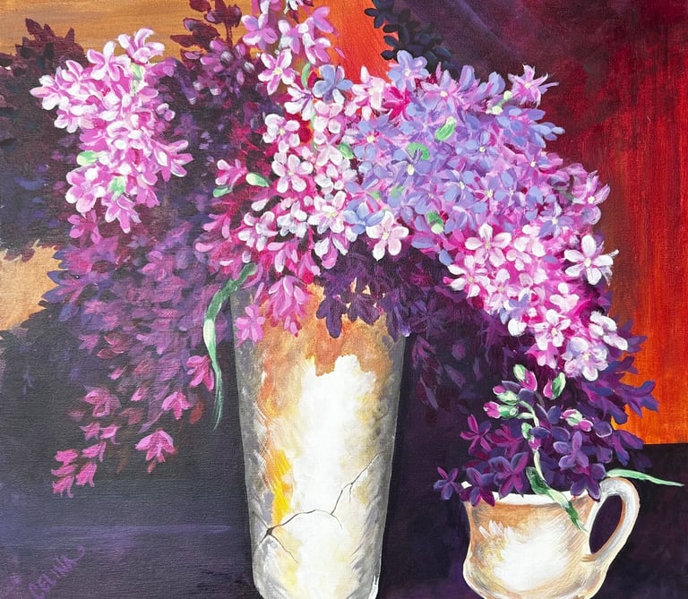 painting of hydrangeas in a vase