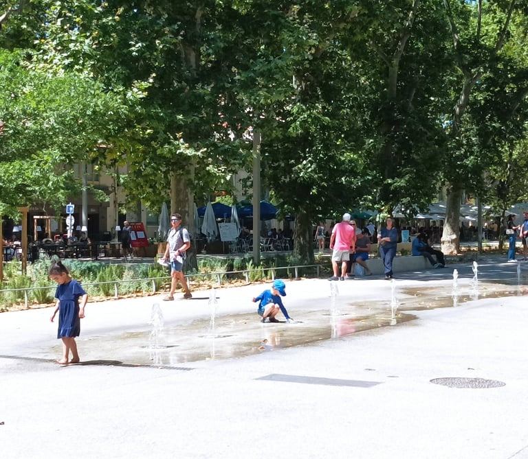 Children play in the new fountains