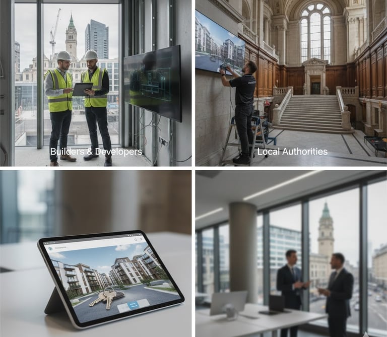 Commercial AV installation in a Manchester office featuring a wall-mounted display and video confere