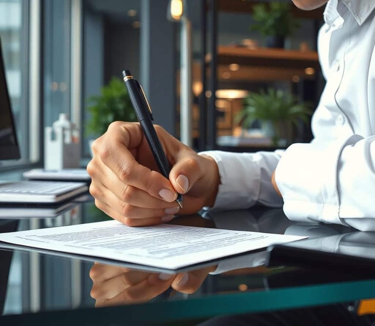 doctor romani writing at office glass desk.