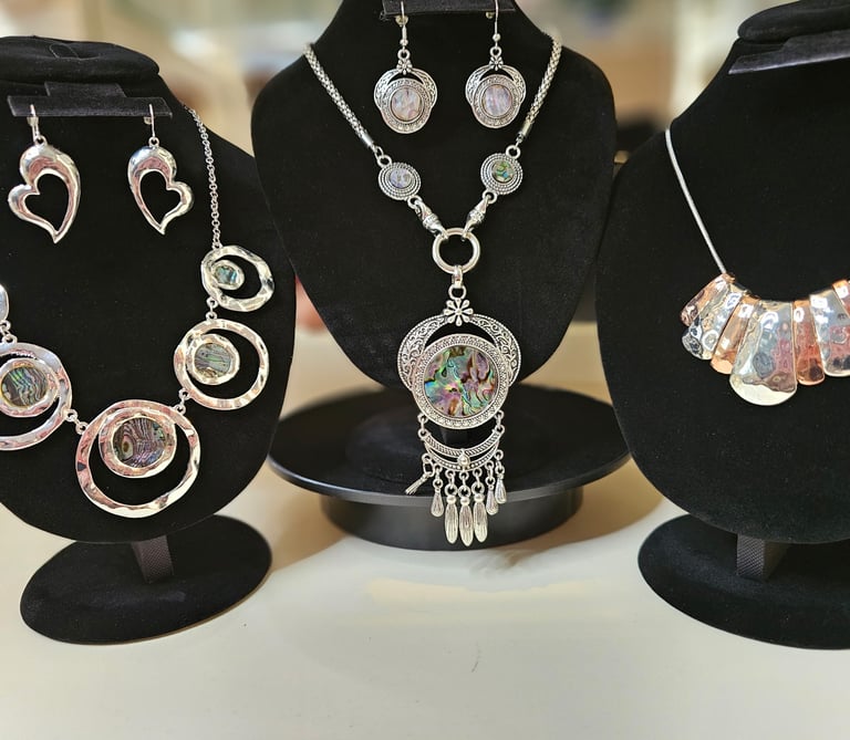 Elegant rhodium jewelry sets with abalone shell 