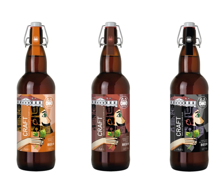 three bottle of craft beer with labels