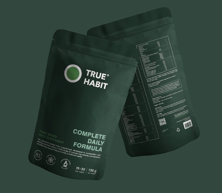 Truehabit pakuotė vaizdas iš  priekio ir galo