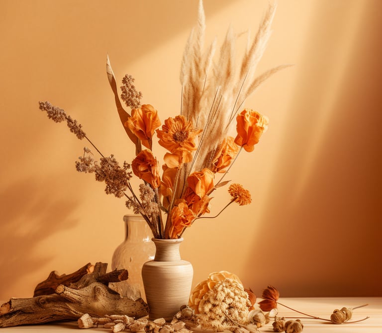 a vase with dried flowers in a vase