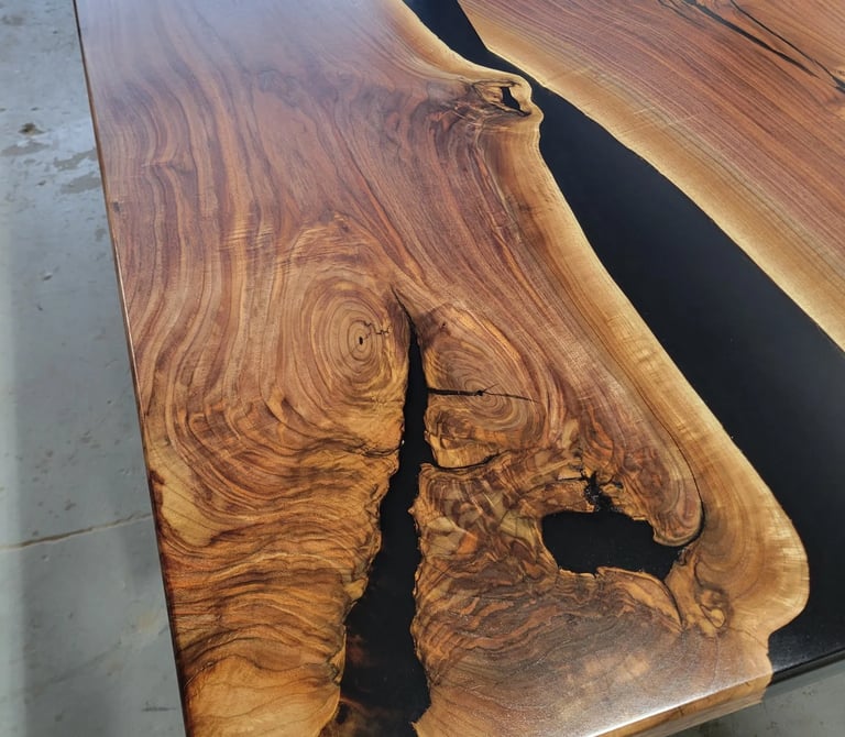 Black walnut boardroom table — natural wood grain detail