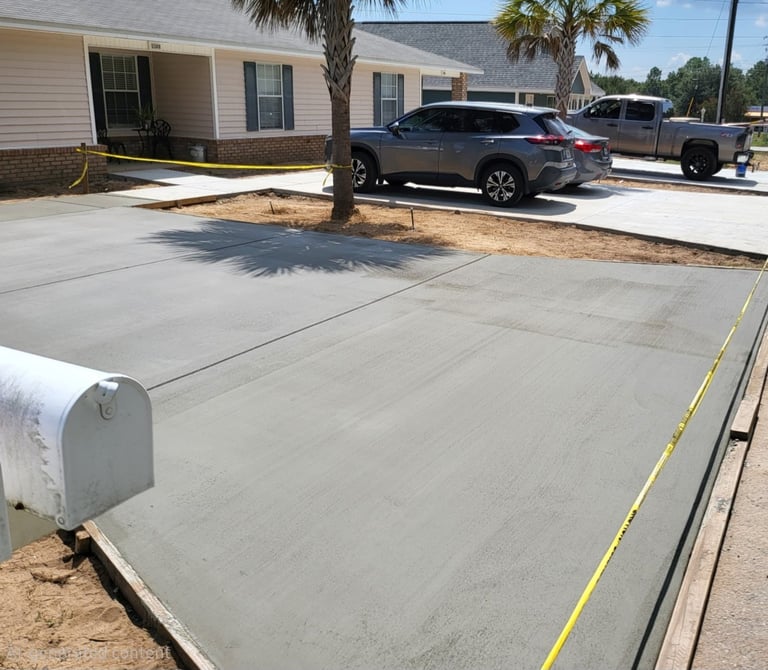 Residential concrete driveway in Pensacola FL with wide layout and professional finish