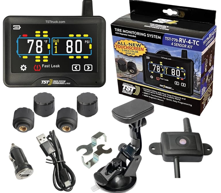 TST 770 Series TPMS - RV Tire Pressure Monitoring System with 4 Cap Sensors & 5" Color Touchscreen M