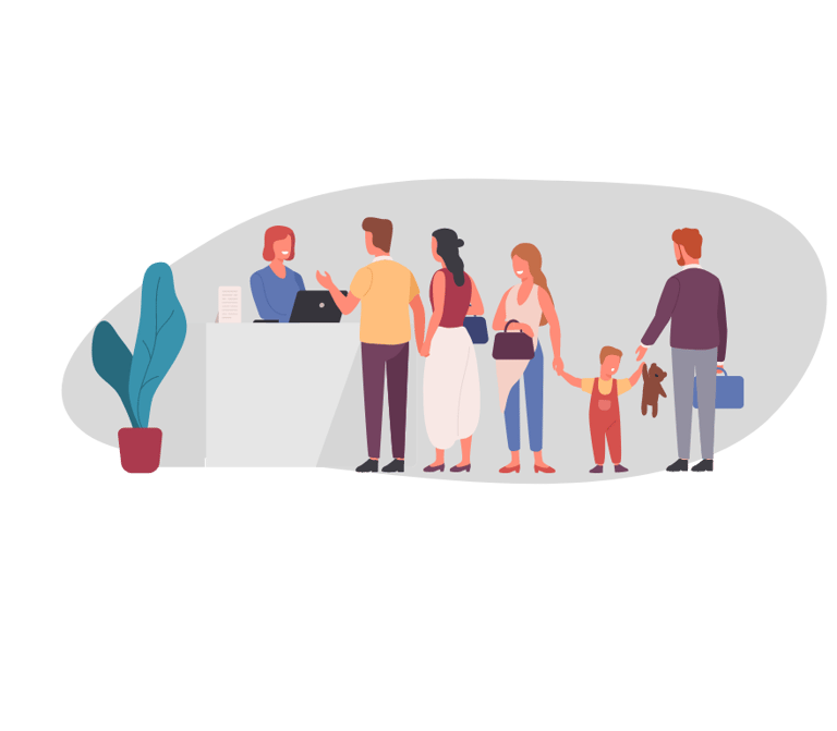 a family standing in a line of people