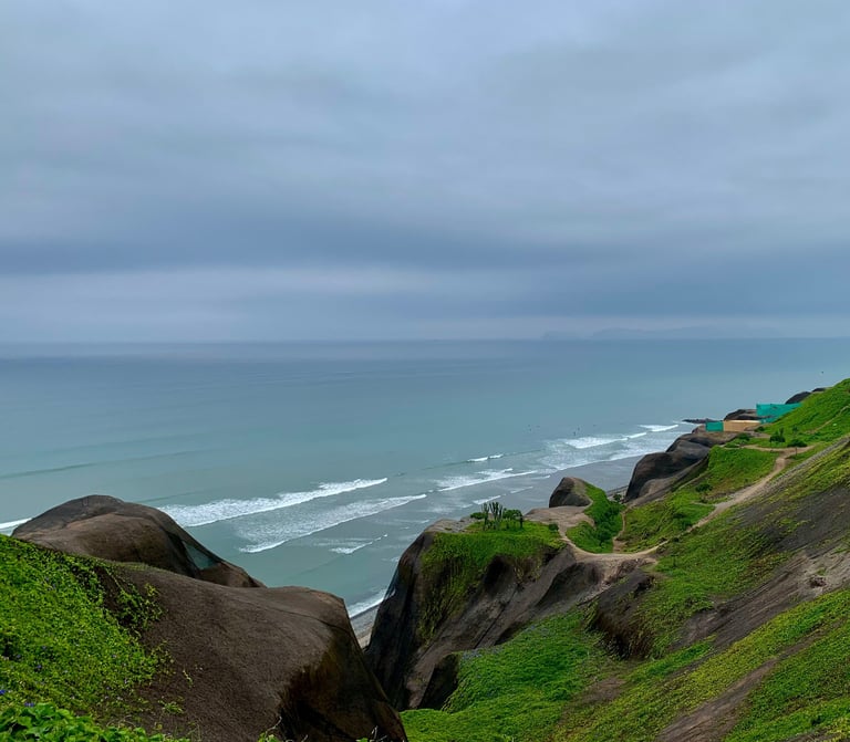Cliffside boardwalk view, Lima, Peru.
