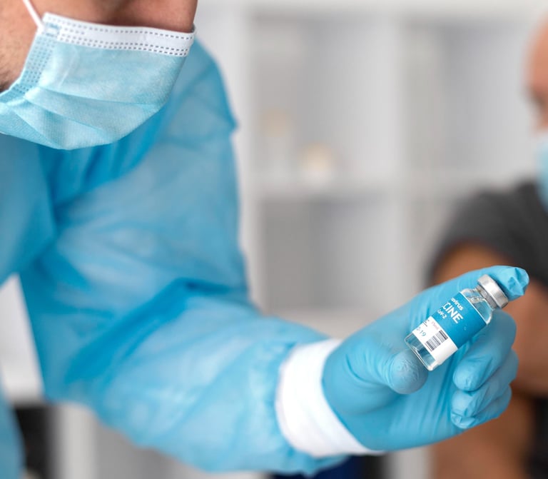 profissional de saúde com uma ampola na mão