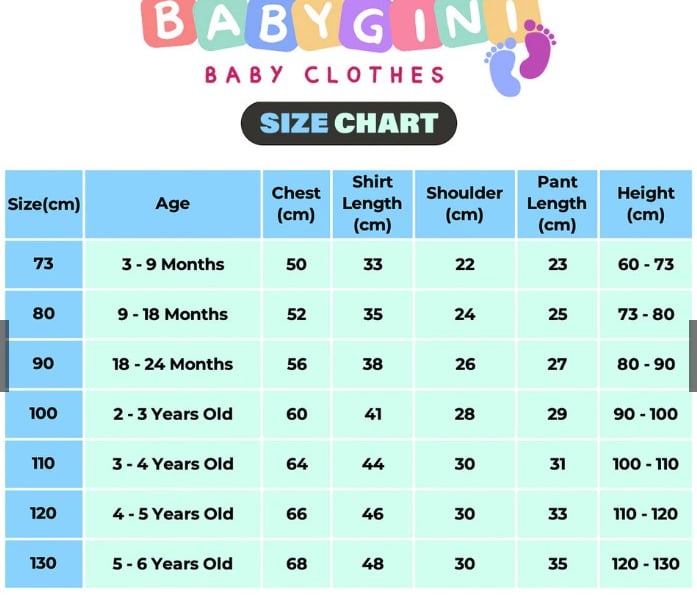 Kids Clothing Set Size Chart