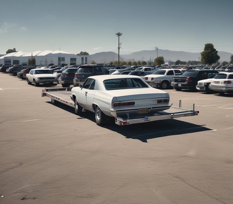 A friendly car buyer shaking hands with a happy customer next to a car.