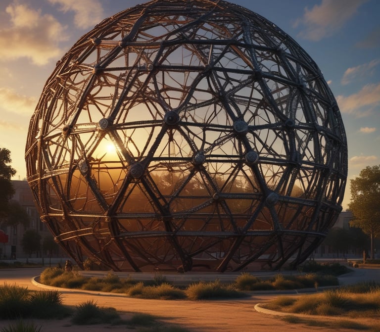 a large metal sphere - like object in a city