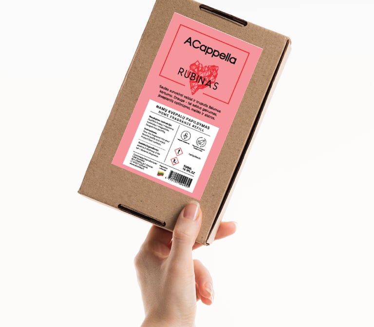 hand holding craft box with colored home scent label