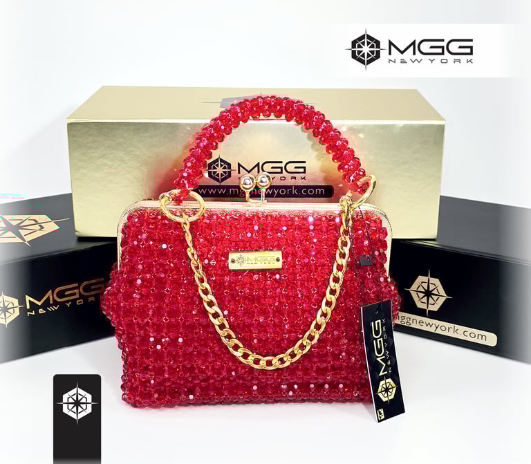 Red luxury handbag Centauri model handcrafted with crystal beads - MGG New York