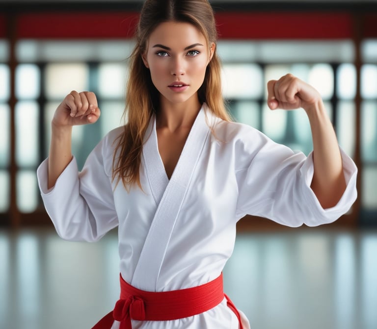 A digital portrait of a fierce female fighter with customizable armor and hairstyle.