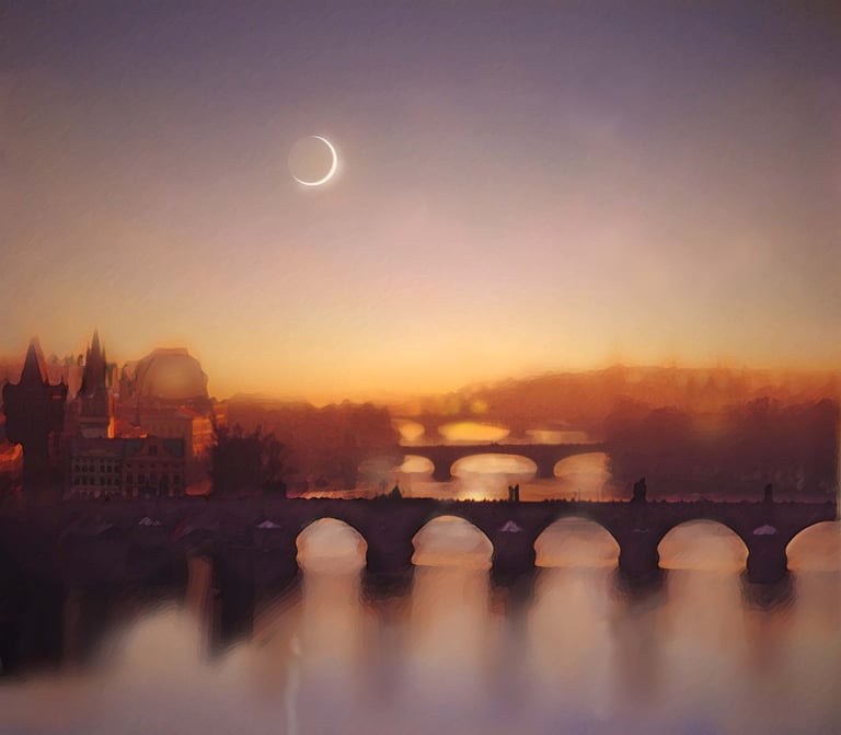 Prague at dawn landscape