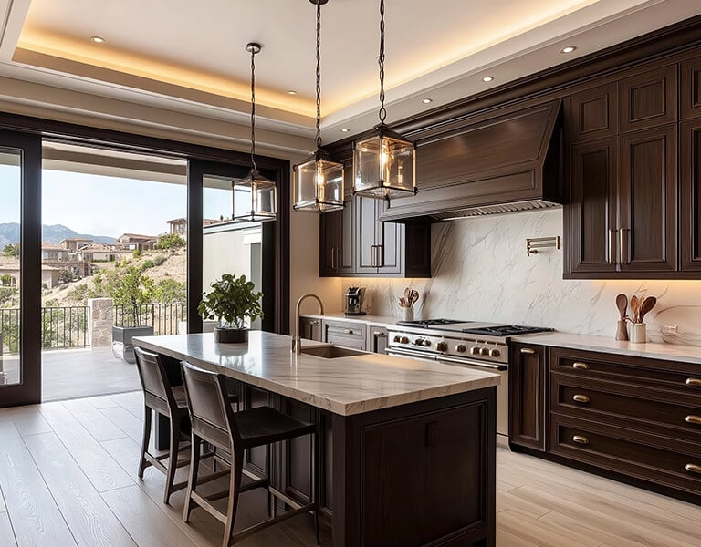 brown traditional kitchen cabinets designs