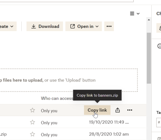 How to get a dropbox file sharing link
