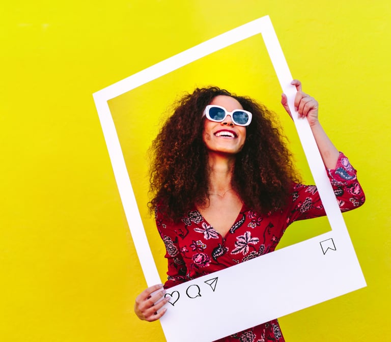 Woman in fashionable eyewear inside a social media post