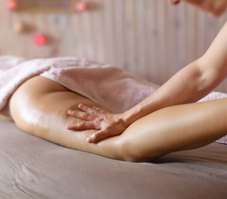Massage profond des jambes pour activer la circulation, lisser la peau et délasser les jambes