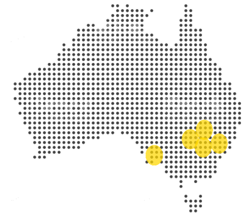 map of australia with elm treatment locations