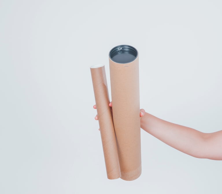 a hand holding mailing paper tube 