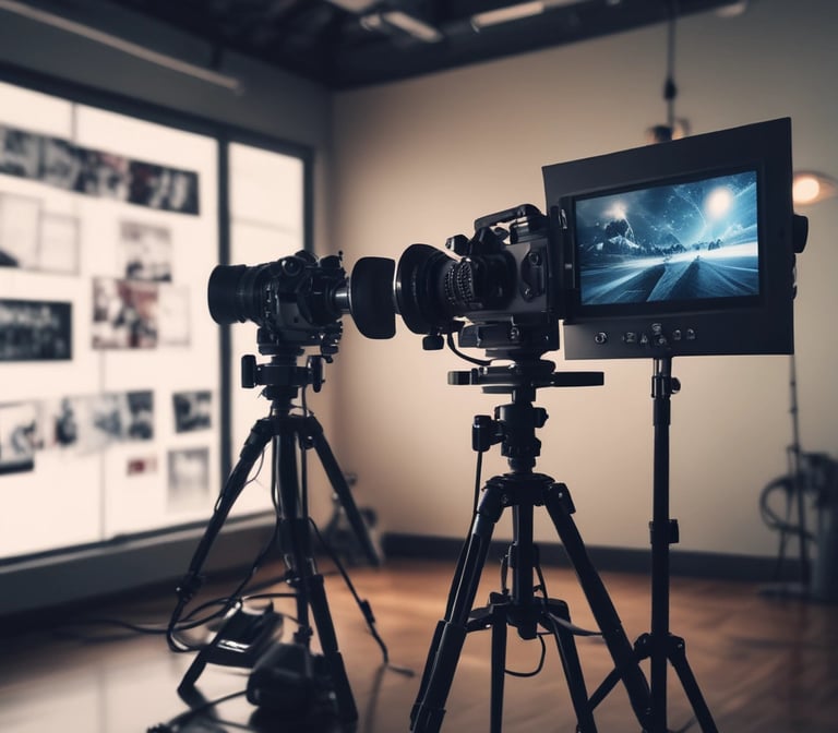 A creative team collaborating on video production and design.