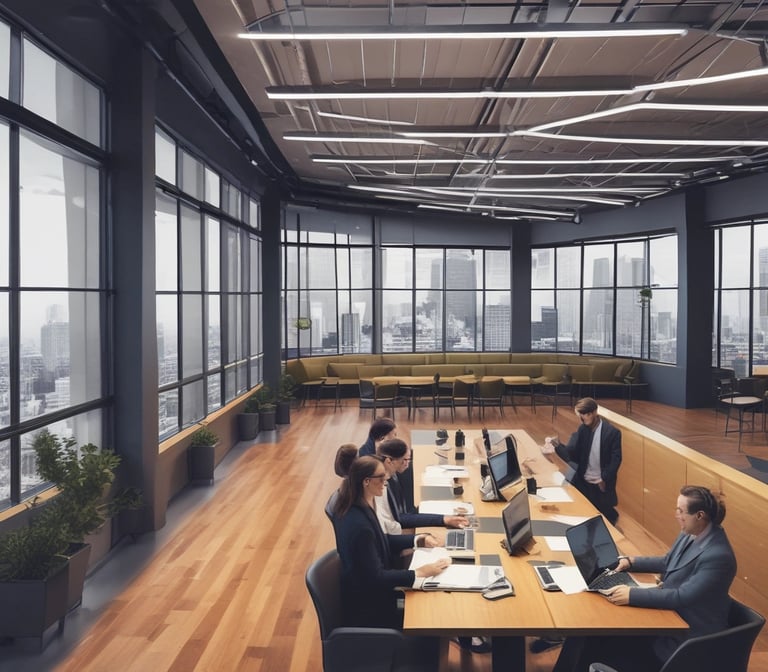 A professional analyzing complex data charts on multiple screens in a modern office.