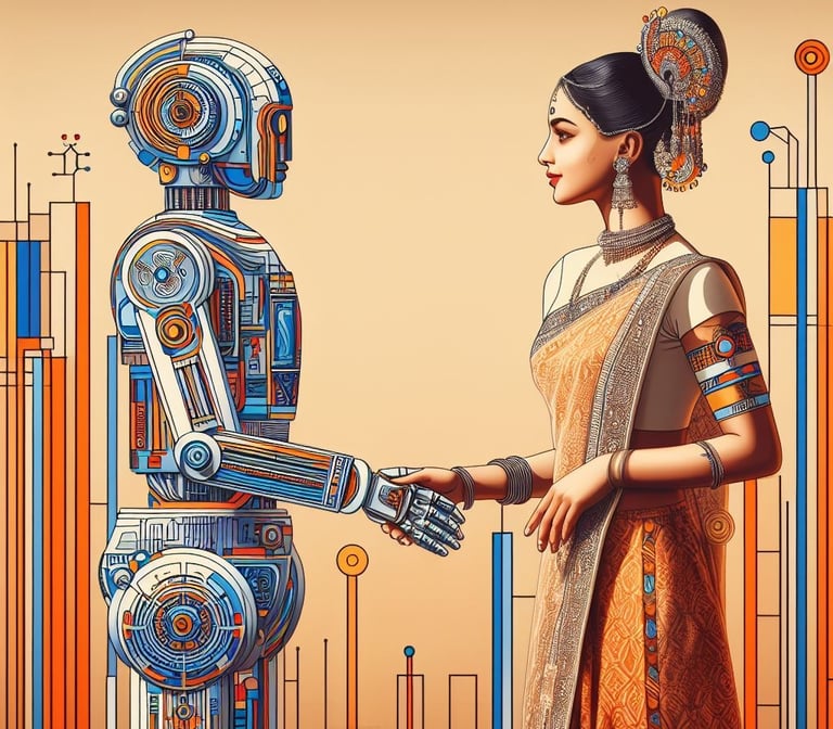 Robot shaking hands with a woman