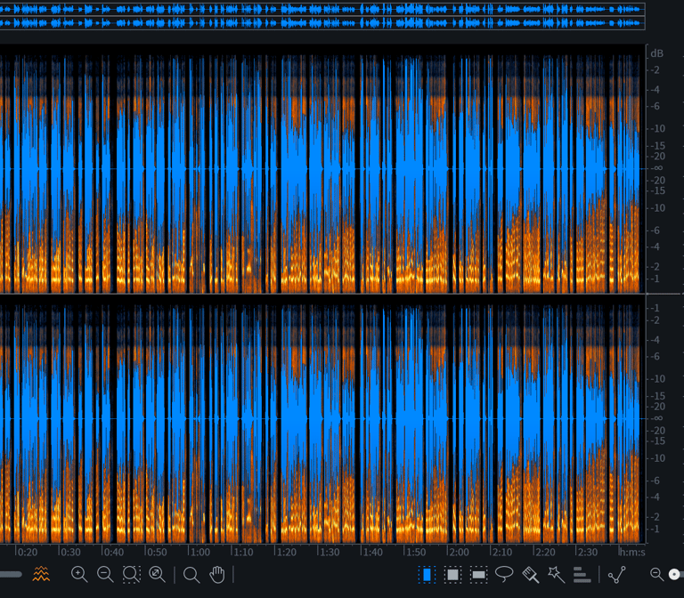 screenshot of an audio editor showing a waveform heat map for unwanted noises in a special tool.
