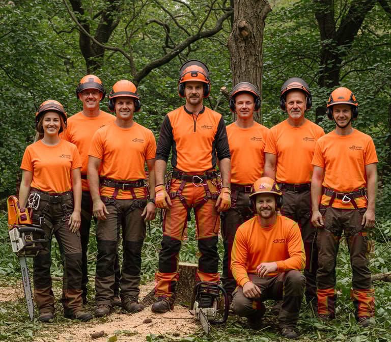 Guilmer Tree Services crew operating a wood chipper during a tree removal job in Falls Church, VA