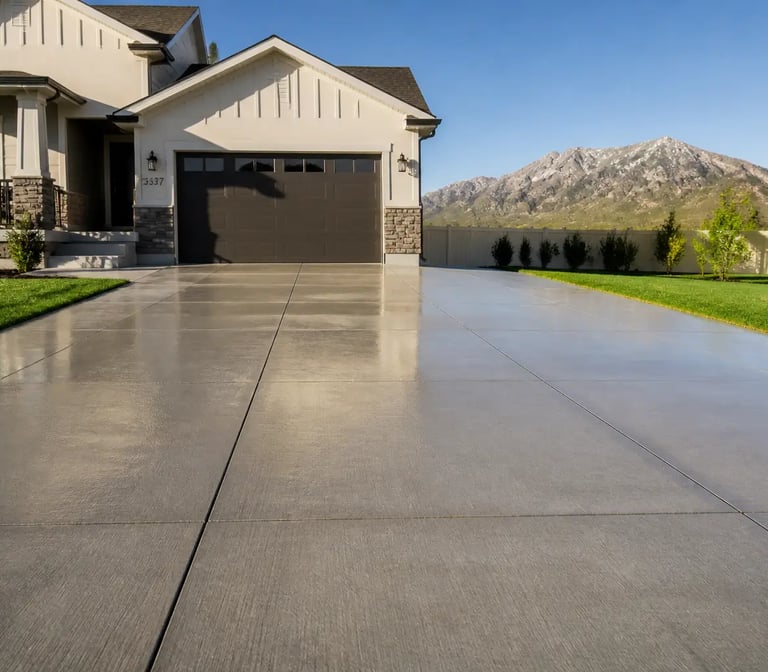 modern suburban home in South Jordan, Utah, with a smooth broom finish driveway