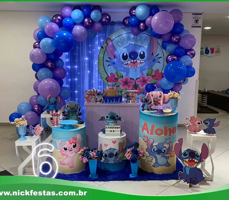 Aluguel de decoração infantil Stitch na Freguesia do Ó com mesa decorada temática para festa