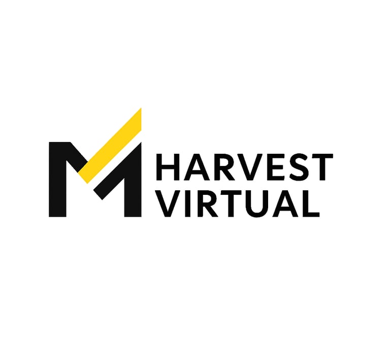 harvestvirtual logo with black and gold font color