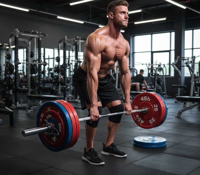a man in a gym suit is holding a barbell done by Open art Ai