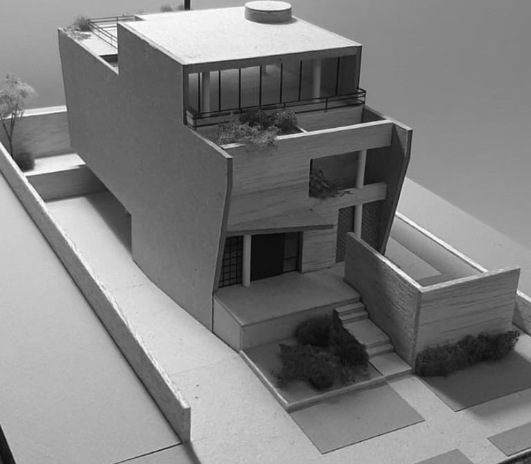 Maquete física de residência contemporânea com terraços e linhas retas – Arqmaisart