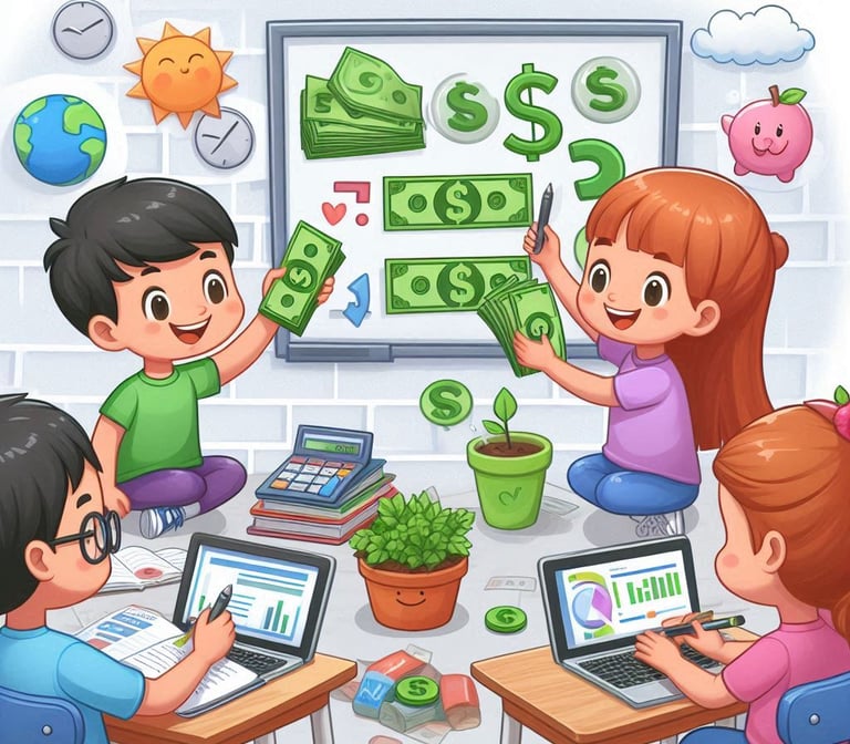 imagem de crianças aprendendo a investir