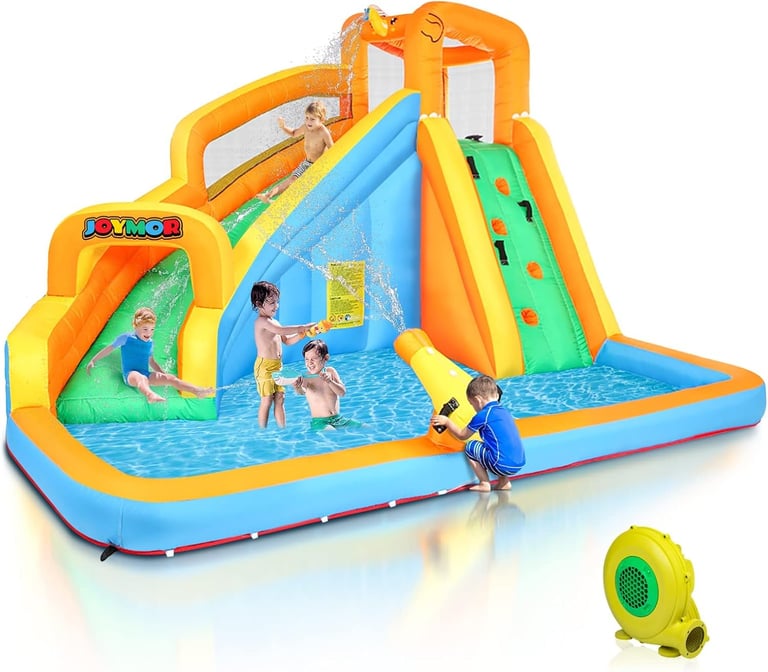 JOYMOR Inflatable Water Slide Park wtih Splash Pool, Climbing Wall, Water Cannon,Blow up Water Slide