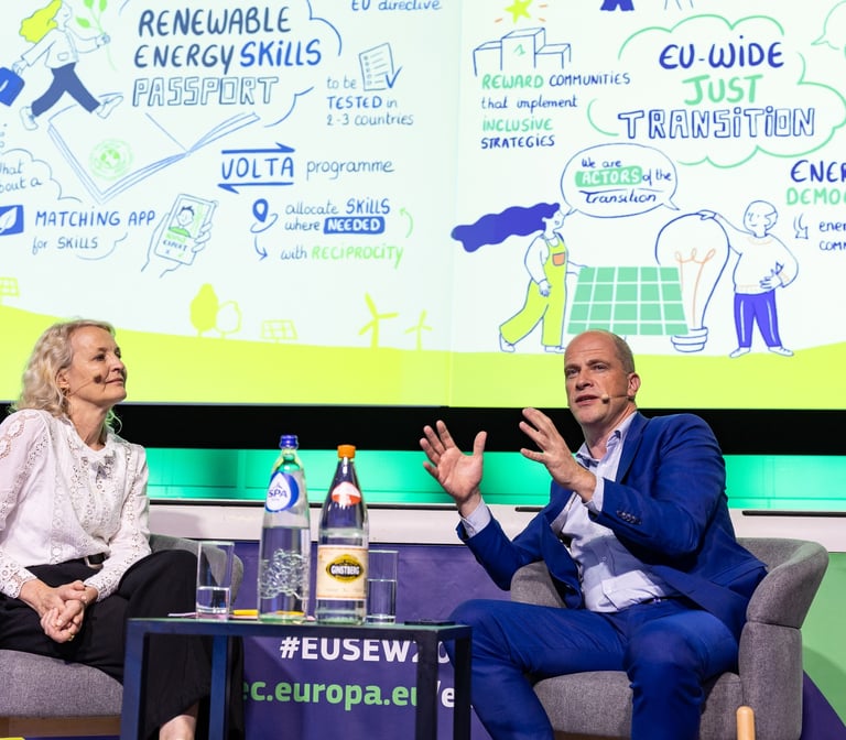 panel discussing in front of a graphic recording