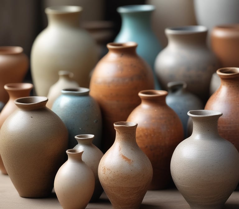Handmade pottery showcasing earthy tones and unique textures.