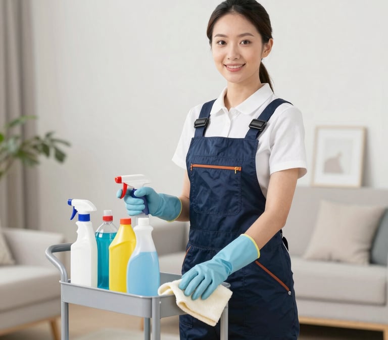Professional cleaning staff working in a modern office environment.
