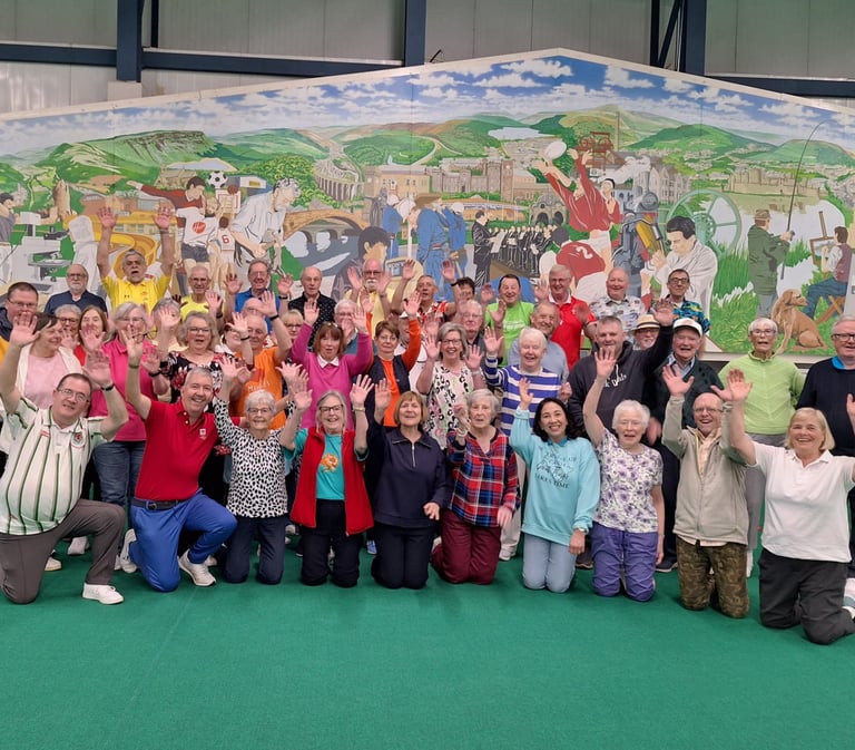 Men and Women of Bridgend Indoor Bowls having a fun picture