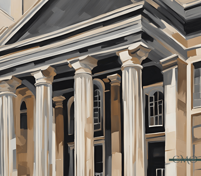 university building depicted by oil painting 