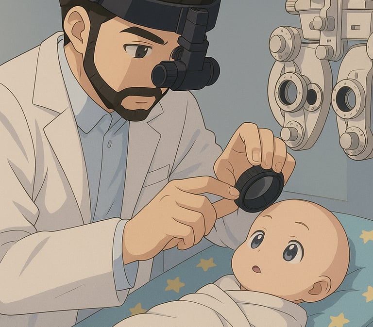 Exame oftalmológico infantil em ambiente calmo e acolhedor