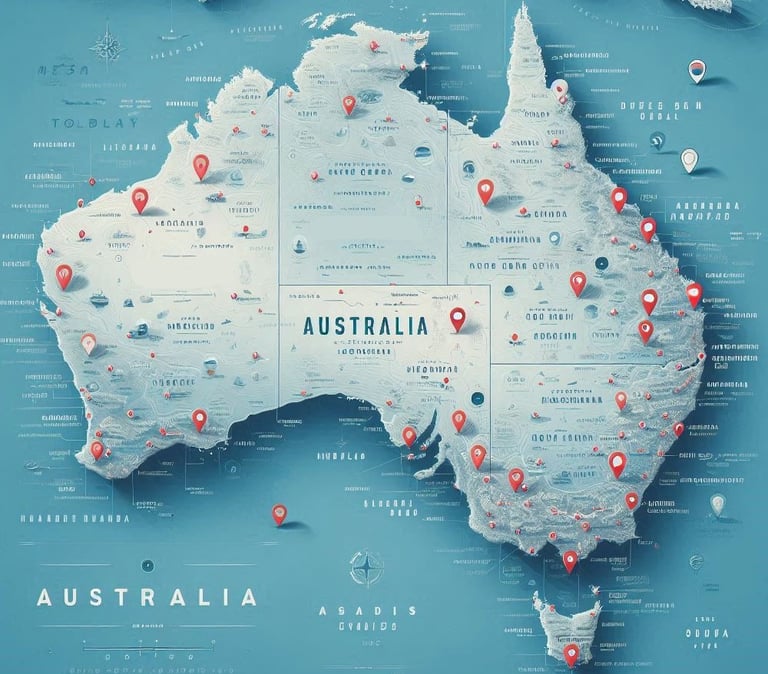 Australia map image with locations where vending machines free supply
