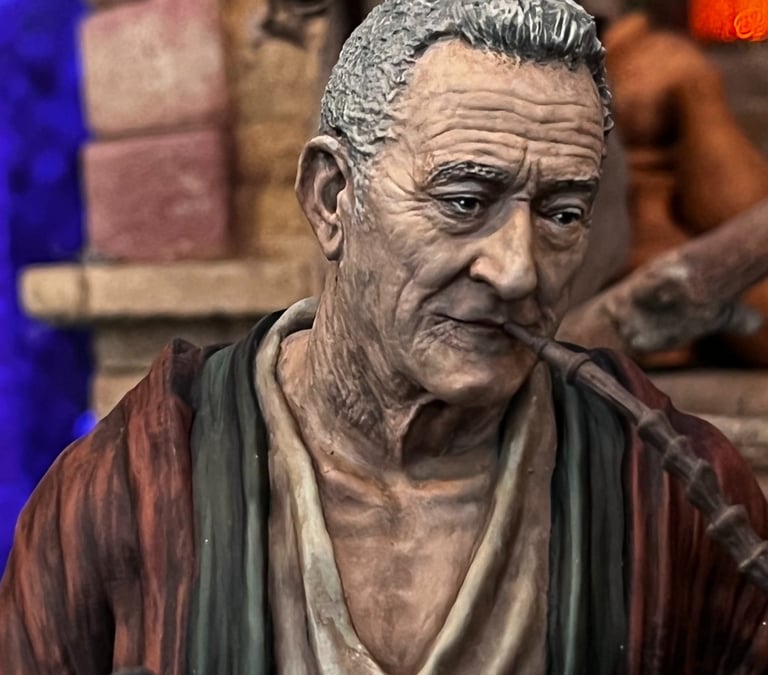 abuelo fumador aldeano figura impresa en 3D para el belén