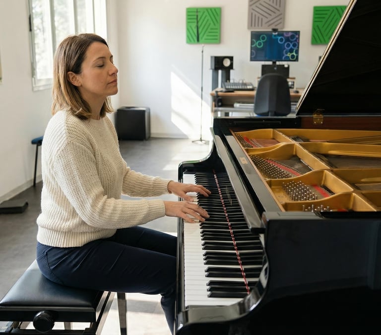 Allieva in Sala Prove Prenotabile con Pianoforte e Tastiere Professionali